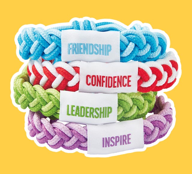 Camp Day bracelet - friendship, confidence, leadership, inspire